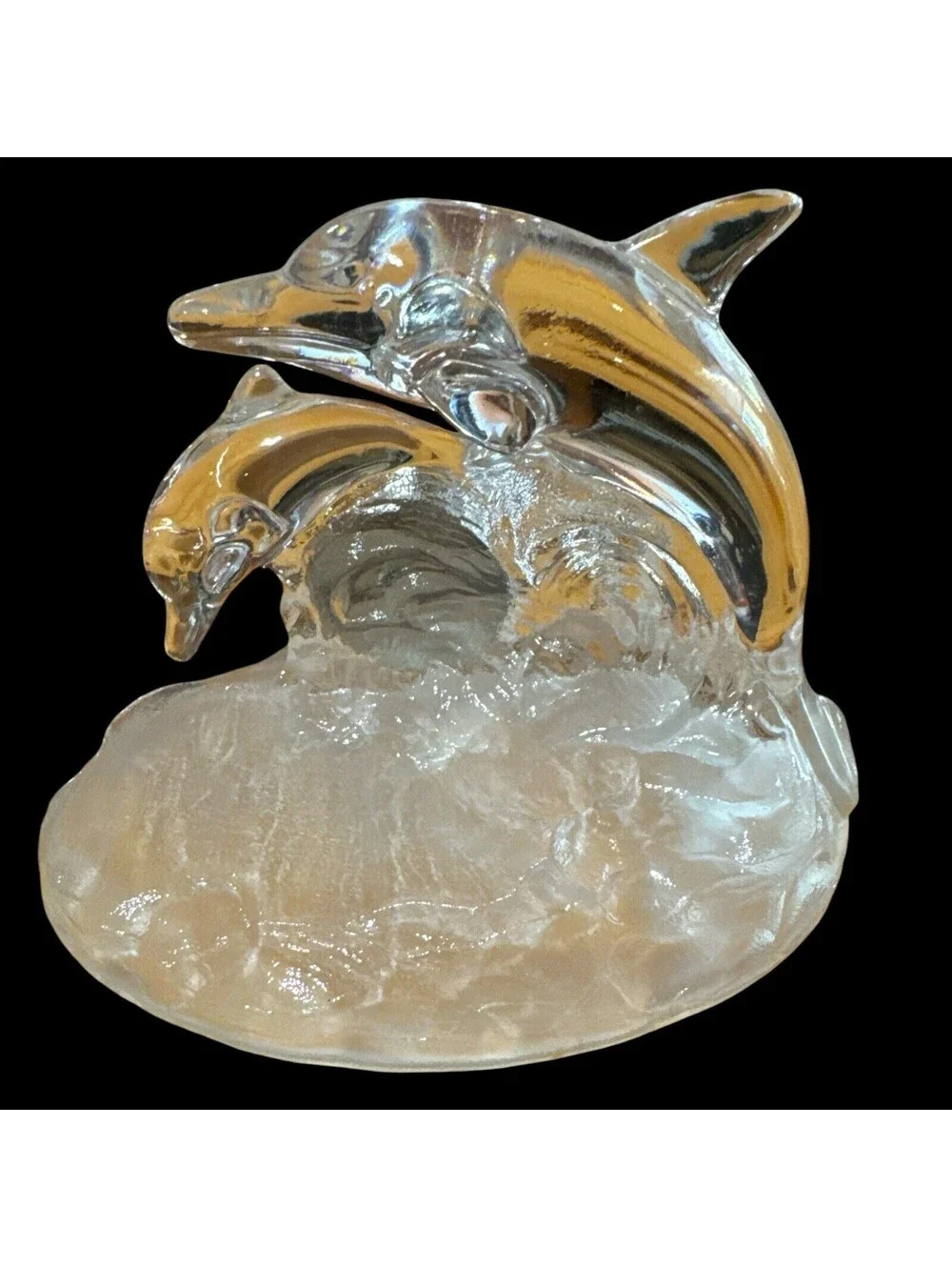 Cristal D'arques Glass Dolphin Crystal Clock Concept Quartz Not Working..